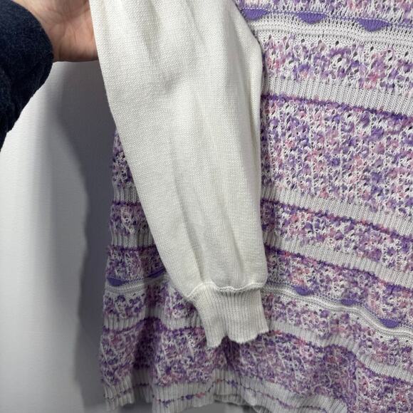 Fate Anthropologie Sweater Women Size S White Purple Ruffle Long Sleeve Spring - Picture 4 of 10